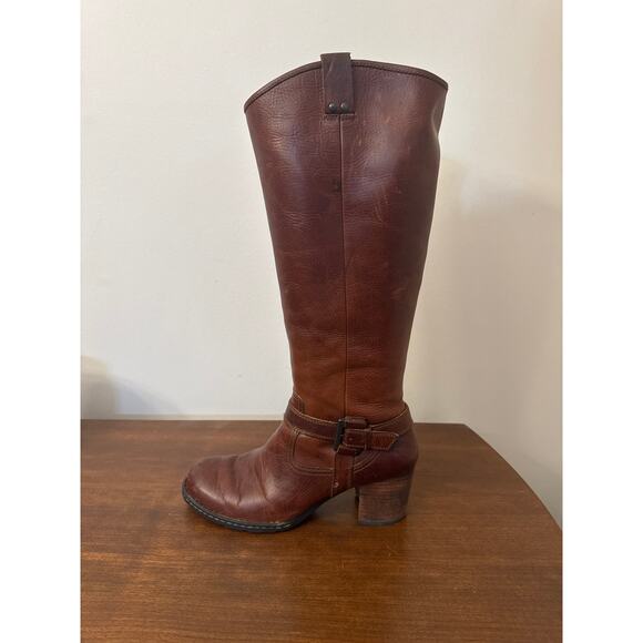 Born Brown Leather Knee High Heeled Boots Size 11 - Picture 4 of 12